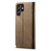 For Samsung Galaxy S25 Ultra 5G Denim Texture Casual Style Horizontal Flip Leather Case(Khaki)
