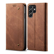 For Samsung Galaxy S25 Ultra 5G Denim Texture Casual Style Horizontal Flip Leather Case(Brown)