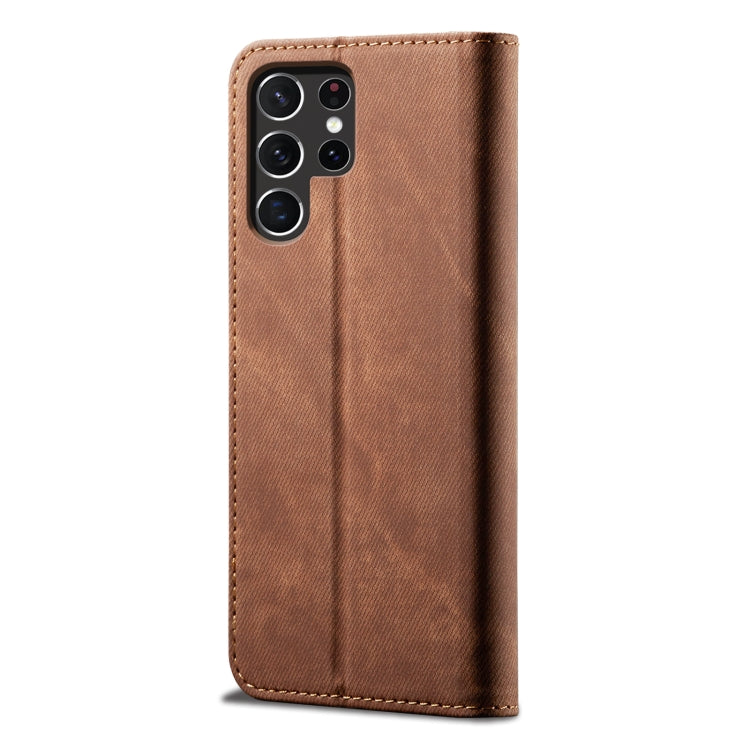 For Samsung Galaxy S25 Ultra 5G Denim Texture Casual Style Horizontal Flip Leather Case(Brown)