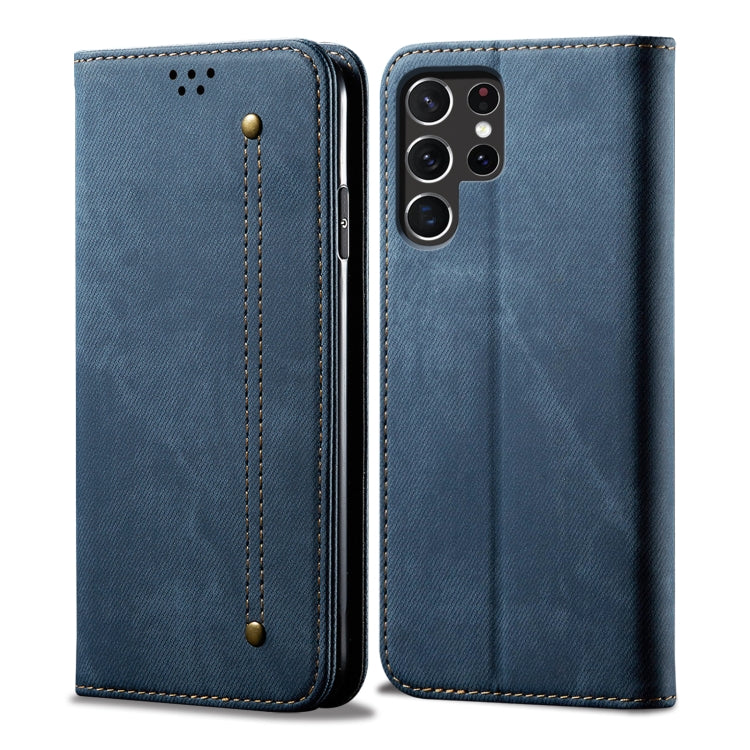 For Samsung Galaxy S25 Ultra 5G Denim Texture Casual Style Horizontal Flip Leather Case(Blue)