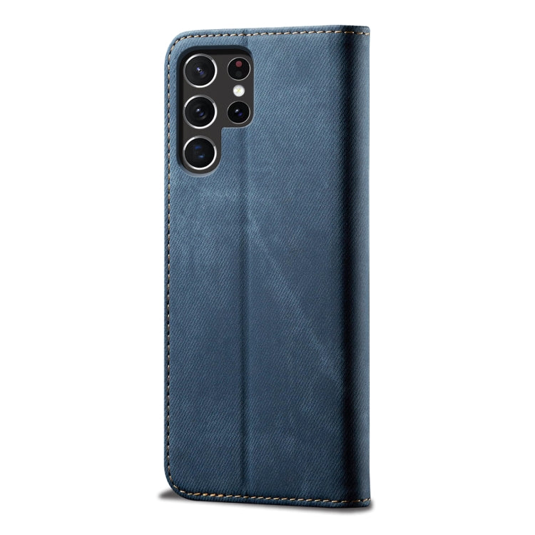 For Samsung Galaxy S25 Ultra 5G Denim Texture Casual Style Horizontal Flip Leather Case(Blue)