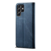 For Samsung Galaxy S25 Ultra 5G Denim Texture Casual Style Horizontal Flip Leather Case(Blue)