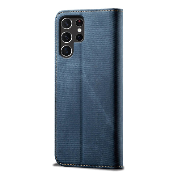 For Samsung Galaxy S25 Ultra 5G Denim Texture Casual Style Horizontal Flip Leather Case(Blue)