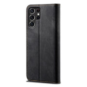 For Samsung Galaxy S25 Ultra 5G Denim Texture Casual Style Horizontal Flip Leather Case(Black)