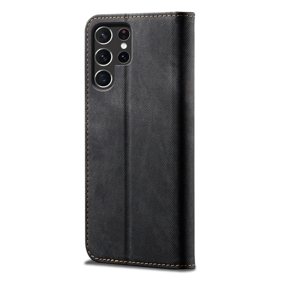 For Samsung Galaxy S25 Ultra 5G Denim Texture Casual Style Horizontal Flip Leather Case(Black)