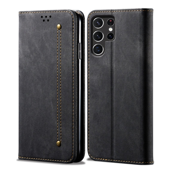 For Samsung Galaxy S25 Ultra 5G Denim Texture Casual Style Horizontal Flip Leather Case(Black)