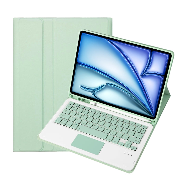 For iPad Air 11 2025 / 2024 / Air 5 10.9 / Air 4 A098B-A Detachable Ultra-Thin Bluetooth Touch Keyboard Leather Tablet Case with Pen Slot(Light Green)