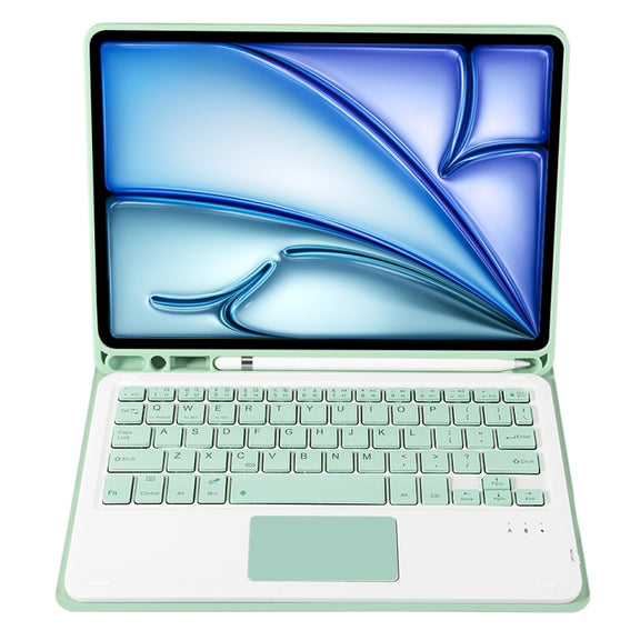 For iPad Air 11 2025 / 2024 / Air 5 10.9 / Air 4 A098B-A Detachable Ultra-Thin Bluetooth Touch Keyboard Leather Tablet Case with Pen Slot(Light Green)