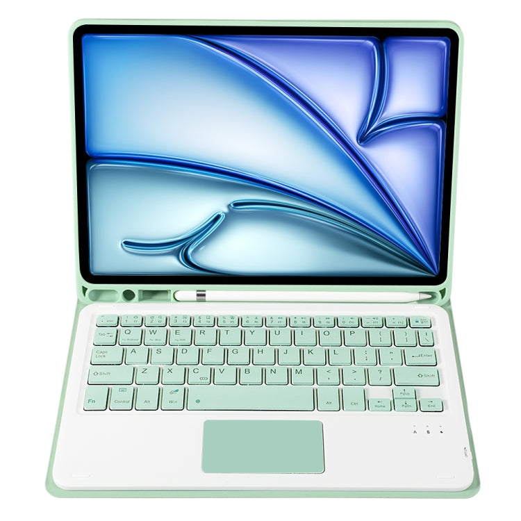 For iPad Air 11 2025 / 2024 / Air 5 10.9 / Air 4 A098B-A Detachable Ultra-Thin Bluetooth Touch Keyboard Leather Tablet Case with Pen Slot(Light Green)