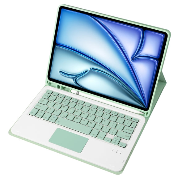 For iPad Air 11 2025 / 2024 / Air 5 10.9 / Air 4 A098B-A Detachable Ultra-Thin Bluetooth Touch Keyboard Leather Tablet Case with Pen Slot(Light Green)