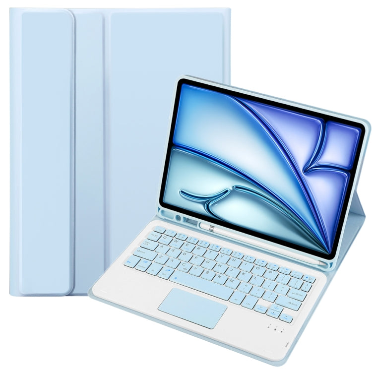For iPad Air 11 2025 / 2024 / Air 5 10.9 / Air 4 A098B-A Detachable Ultra-Thin Bluetooth Touch Keyboard Leather Tablet Case with Pen Slot(Light Blue)