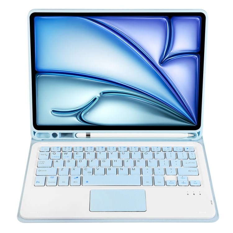 For iPad Air 11 2025 / 2024 / Air 5 10.9 / Air 4 A098B-A Detachable Ultra-Thin Bluetooth Touch Keyboard Leather Tablet Case with Pen Slot(Light Blue)