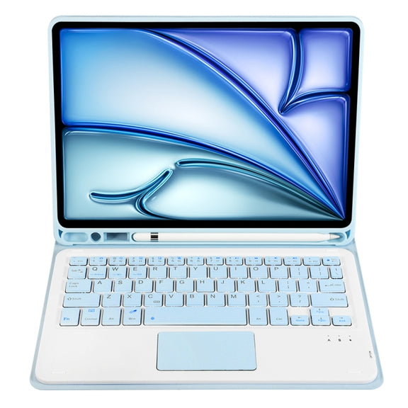 For iPad Air 11 2025 / 2024 / Air 5 10.9 / Air 4 A098B-A Detachable Ultra-Thin Bluetooth Touch Keyboard Leather Tablet Case with Pen Slot(Light Blue)