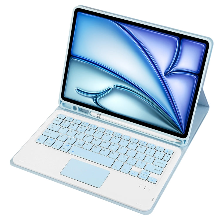 For iPad Air 11 2025 / 2024 / Air 5 10.9 / Air 4 A098B-A Detachable Ultra-Thin Bluetooth Touch Keyboard Leather Tablet Case with Pen Slot(Light Blue)