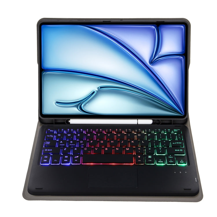 For iPad Air 11 2024 / Air 5 10.9 A098B-AS Detachable Ultra-Thin Backlit Bluetooth Touch Keyboard Leather Tablet Case with Pen Slot(Black)