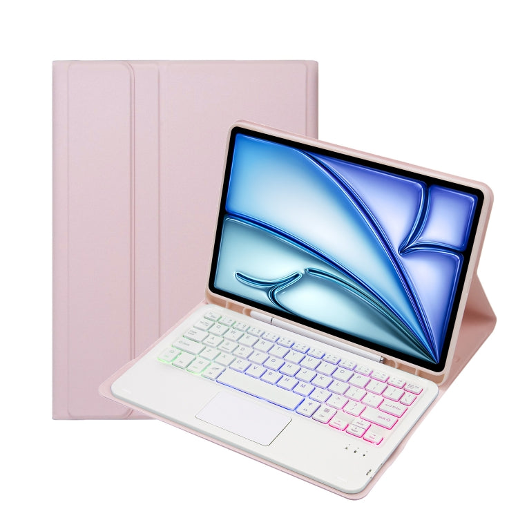 For iPad Air 11 2025 / 2024 / Air 5 10.9 / Air 4 A098B-AS Detachable Ultra-Thin Backlit Bluetooth Touch Keyboard Leather Tablet Case with Pen Slot(Pink)