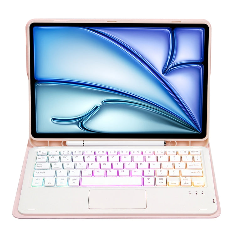 For iPad Air 11 2025 / 2024 / Air 5 10.9 / Air 4 A098B-AS Detachable Ultra-Thin Backlit Bluetooth Touch Keyboard Leather Tablet Case with Pen Slot(Pink)