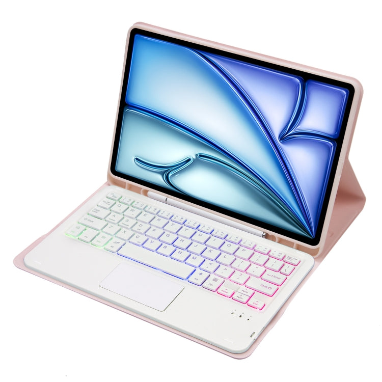 For iPad Air 11 2025 / 2024 / Air 5 10.9 / Air 4 A098B-AS Detachable Ultra-Thin Backlit Bluetooth Touch Keyboard Leather Tablet Case with Pen Slot(Pink)