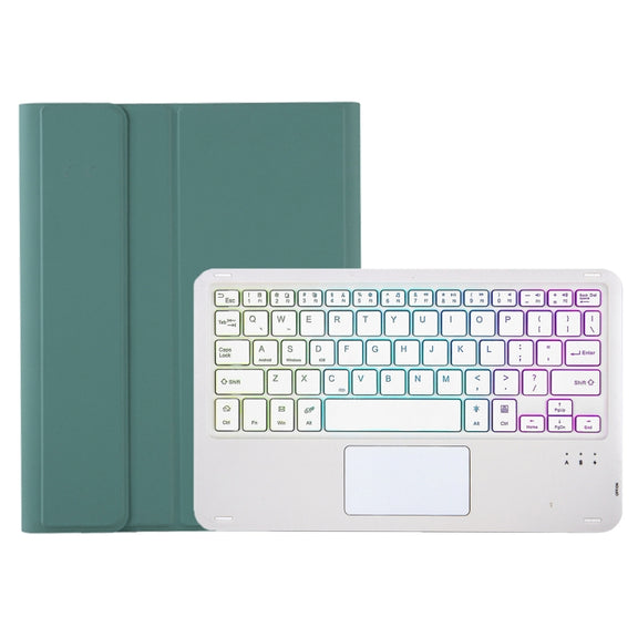 For iPad Air 11 2025 / 2024 / Air 5 10.9 / Air 4 A098B-AS Detachable Ultra-Thin Backlit Bluetooth Touch Keyboard Leather Tablet Case with Pen Slot(Dark Green)
