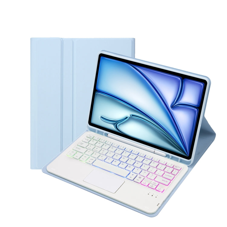 For iPad Air 11 2025 / 2024 / Air 5 10.9 / Air 4 A098B-AS Detachable Ultra-Thin Backlit Bluetooth Touch Keyboard Leather Tablet Case with Pen Slot(Light Blue)