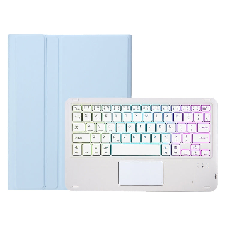 For iPad Air 11 2025 / 2024 / Air 5 10.9 / Air 4 A098B-AS Detachable Ultra-Thin Backlit Bluetooth Touch Keyboard Leather Tablet Case with Pen Slot(Light Blue)