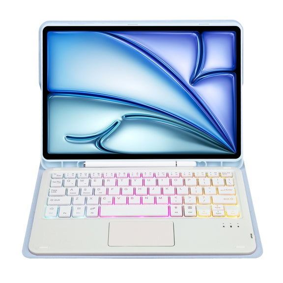 For iPad Air 11 2025 / 2024 / Air 5 10.9 / Air 4 A098B-AS Detachable Ultra-Thin Backlit Bluetooth Touch Keyboard Leather Tablet Case with Pen Slot(Light Blue)