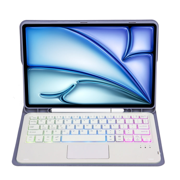 For iPad Air 11 2025 / 2024 / Air 5 10.9 / Air 4 A098B-AS Detachable Ultra-Thin Backlit Bluetooth Touch Keyboard Leather Tablet Case with Pen Slot(Purple)