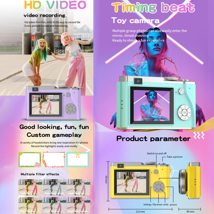 LK003 2.4 inch Dual-lens 4K HD CCD Camera Retro Kids Camera(Purple)