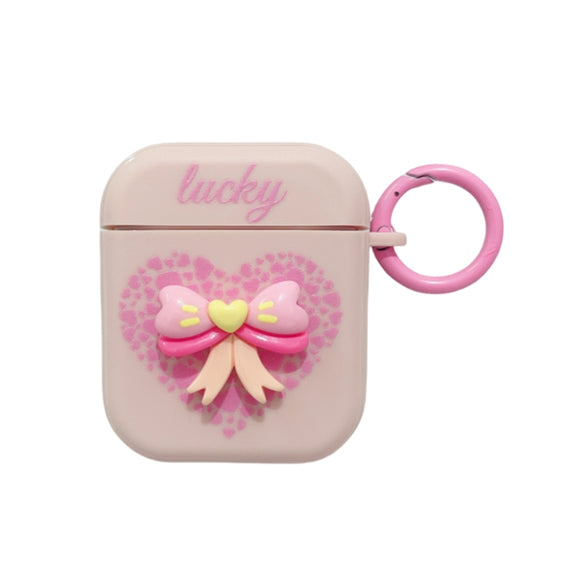 For AirPods 2 / 1 3D Love Bowknot Bluetooth Earphone Protective Case(Pink)