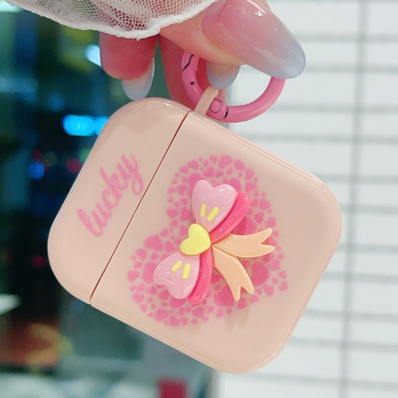 For AirPods 2 / 1 3D Love Bowknot Bluetooth Earphone Protective Case(Pink)