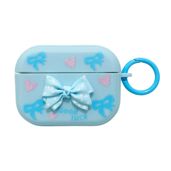For AirPods Pro 2 3D Dot Bowknot Bluetooth Earphone Protective Case(Blue)