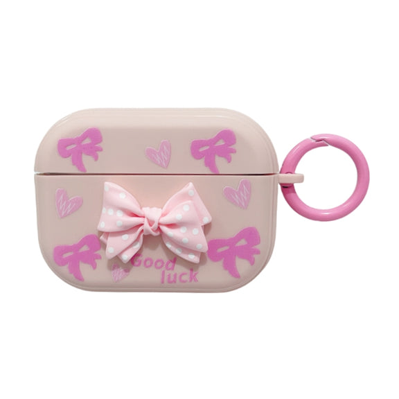 For AirPods Pro 3D Dot Bowknot Bluetooth Earphone Protective Case(Pink)