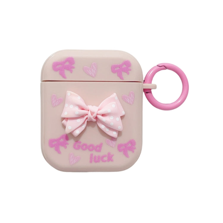For AirPods 2 / 1 3D Dot Bowknot Bluetooth Earphone Protective Case(Pink)