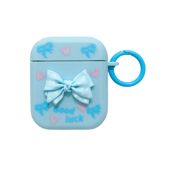 For AirPods 2 / 1 3D Dot Bowknot Bluetooth Earphone Protective Case(Blue)