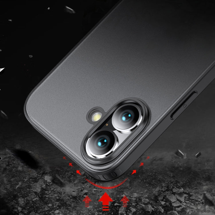 For iPhone 16 Armor Clear TPU Hard PC Phone Case(Matte Black)