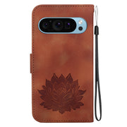 For Google Pixel 9 Pro Lotus Embossed Leather Phone Case(Brown)