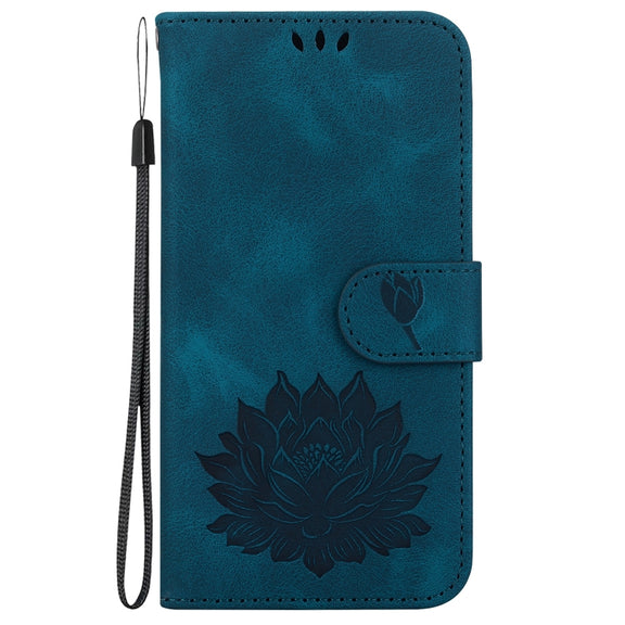 For Google Pixel 9 Pro Lotus Embossed Leather Phone Case(Dark Blue)