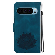 For Google Pixel 9 Pro Lotus Embossed Leather Phone Case(Dark Blue)