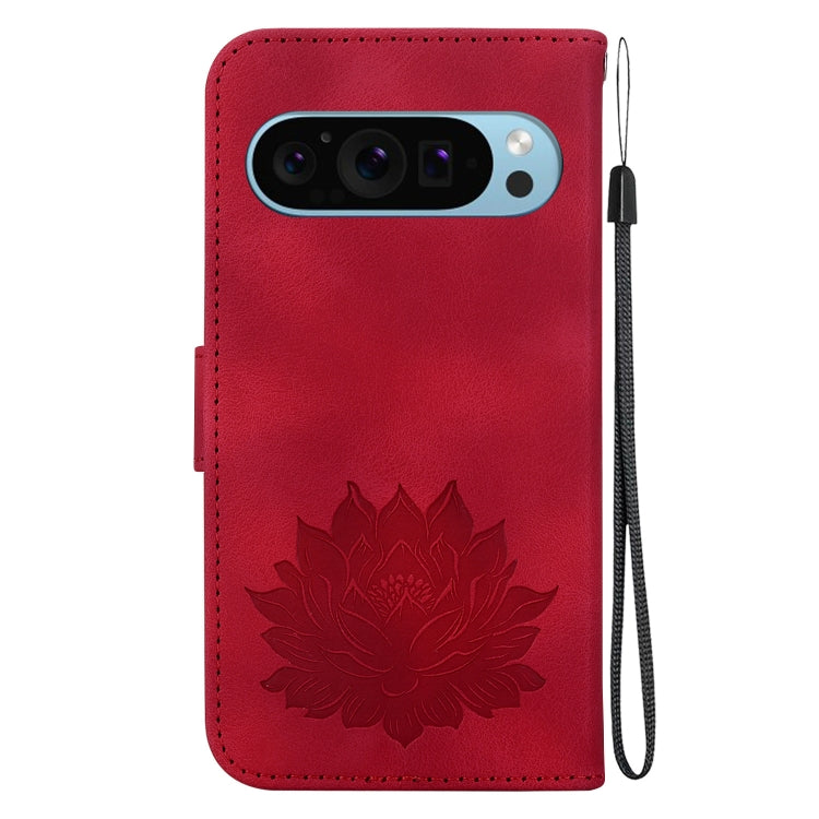 For Google Pixel 9 Pro Lotus Embossed Leather Phone Case(Red)