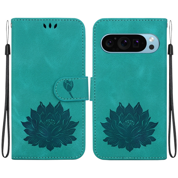 For Google Pixel 9 Pro Lotus Embossed Leather Phone Case(Green)