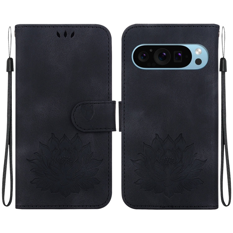 For Google Pixel 9 Pro Lotus Embossed Leather Phone Case(Black)