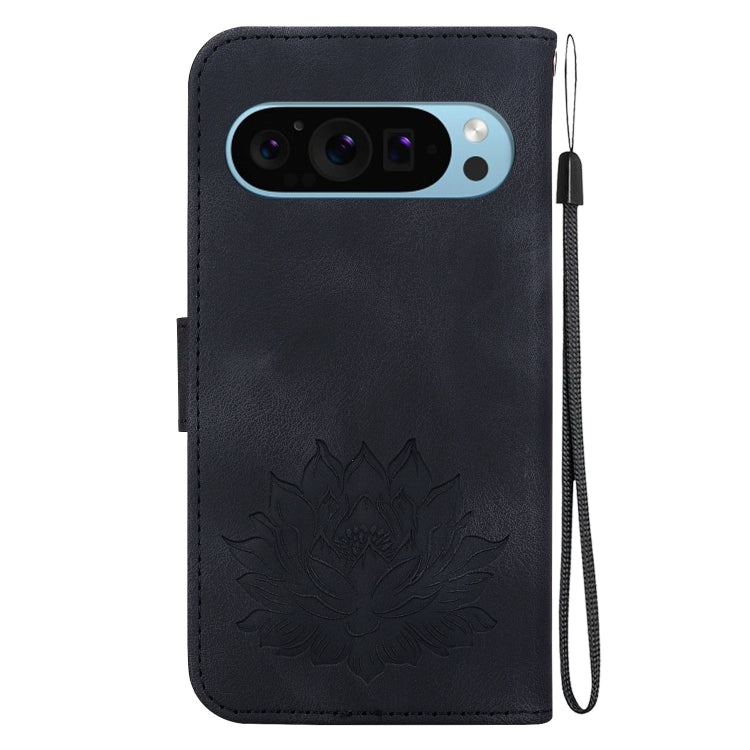 For Google Pixel 9 Pro Lotus Embossed Leather Phone Case(Black)