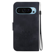 For Google Pixel 9 Pro Lotus Embossed Leather Phone Case(Black)