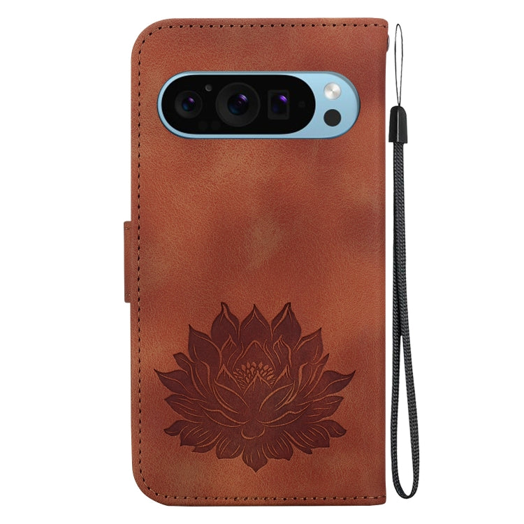 For Google Pixel 9 Lotus Embossed Leather Phone Case(Brown)