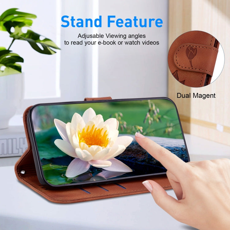For Google Pixel 9 Lotus Embossed Leather Phone Case(Brown)