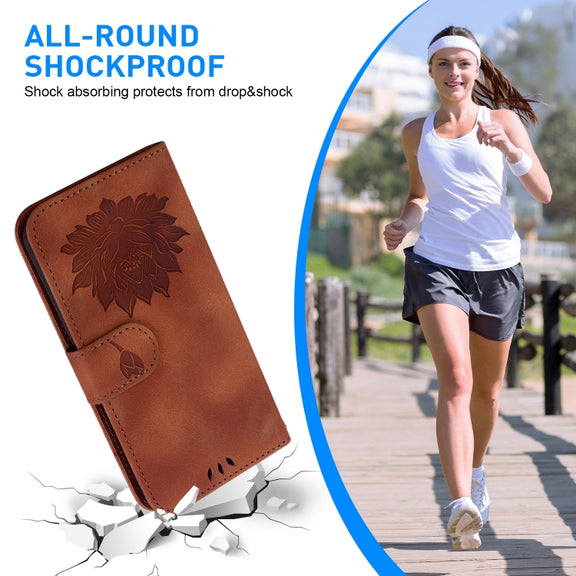 For Google Pixel 9 Lotus Embossed Leather Phone Case(Brown)