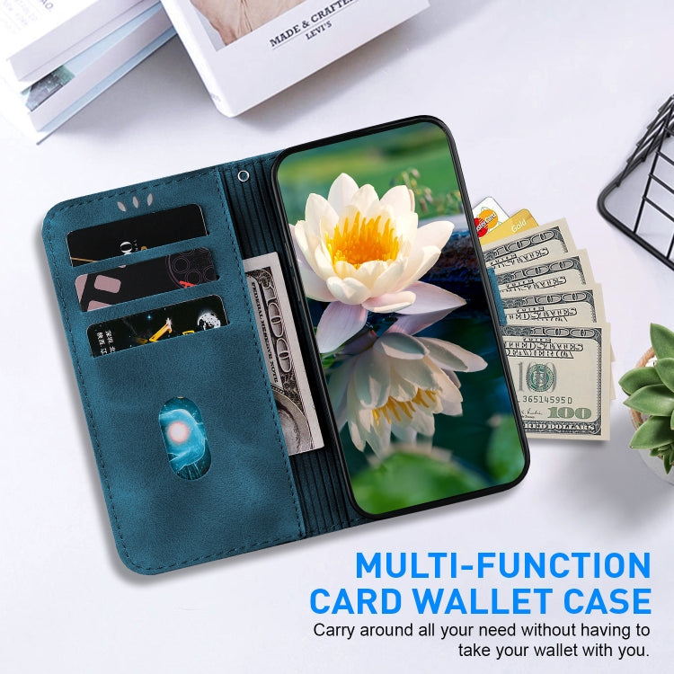 For Google Pixel 9 Lotus Embossed Leather Phone Case(Dark Blue)