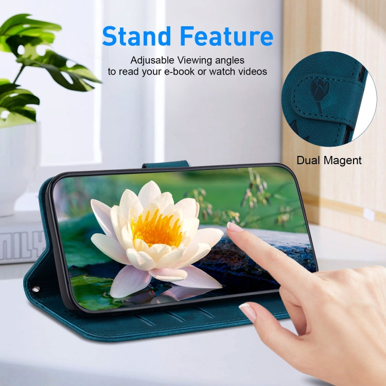 For Google Pixel 9 Lotus Embossed Leather Phone Case(Dark Blue)