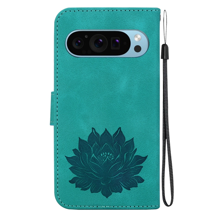 For Google Pixel 9 Lotus Embossed Leather Phone Case(Green)