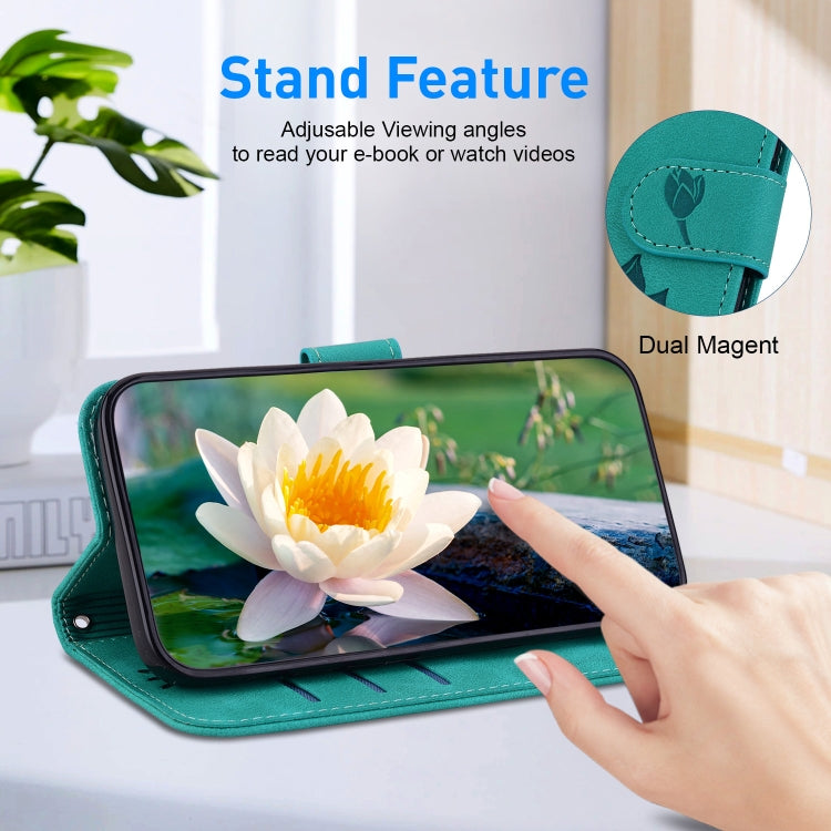 For Google Pixel 9 Lotus Embossed Leather Phone Case(Green)